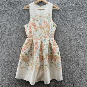 Anthropologie Erin Fetherston Dress Women 6 Cream Floral Retro Party Ladylike